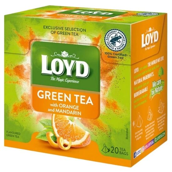 Loyd Green Tea aromatizuota žalioji arbata su apelsinų ir mandarinų skoniu pakeliuose 30 g (20 vnt.)